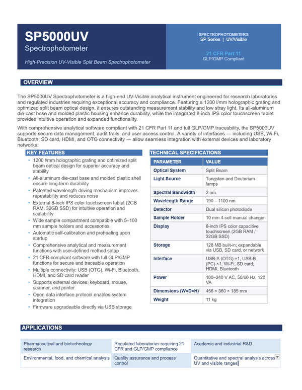 SP5000UV Spec Sheet